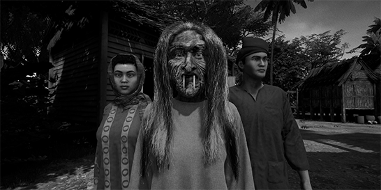 Pontianak spirit appearing in a recreated 1957 kampong setting